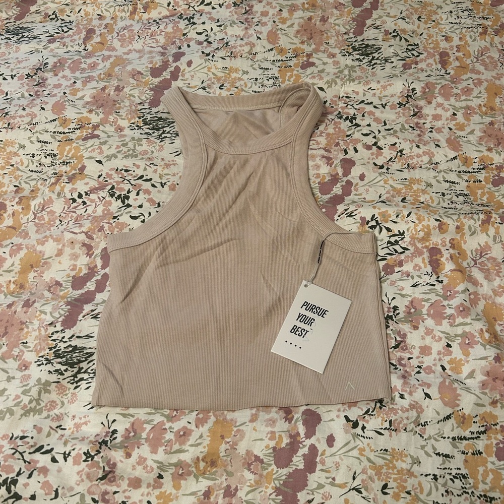 NWT ACTA High Neck Ribbed Beige Tank Top for Women